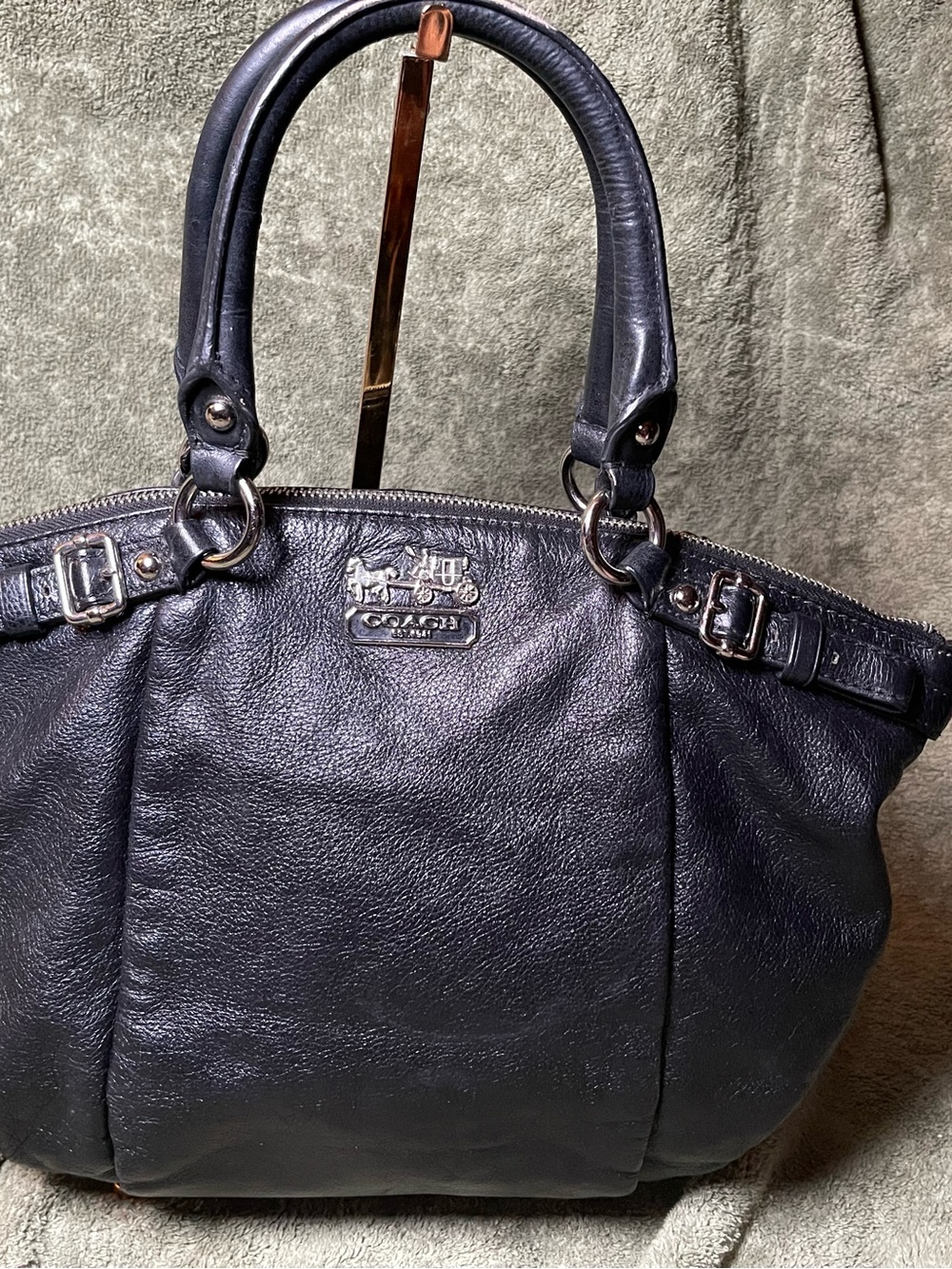 COACH Madison Sophia Black Leather Pleated Satchel Handbag Bag 18609